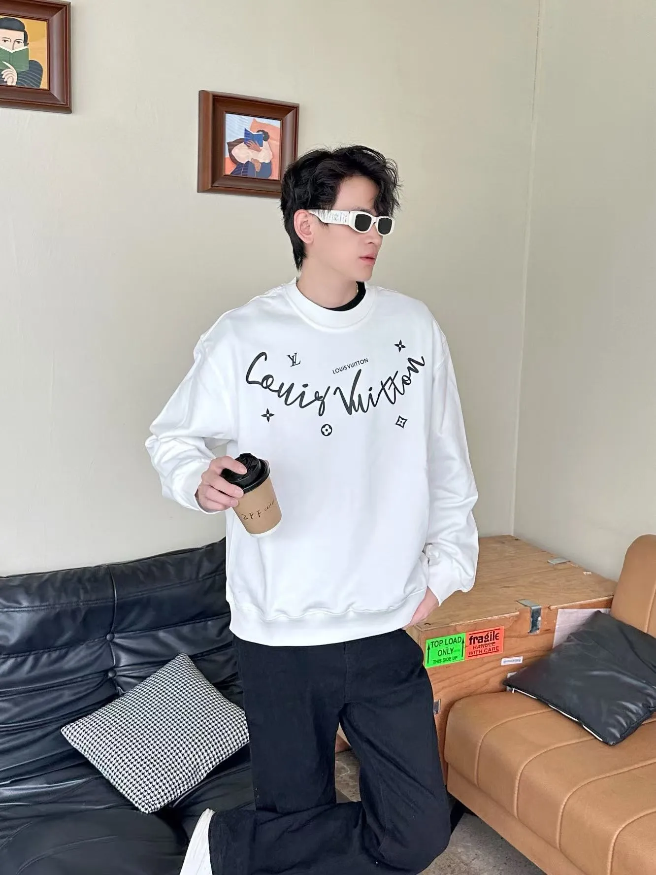 Louis Vuitton/Louis Vuitton 25Fw neckline signature crew neck sweatshirt